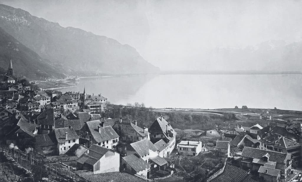 Vue sur Montreux et le lac vers 1860.