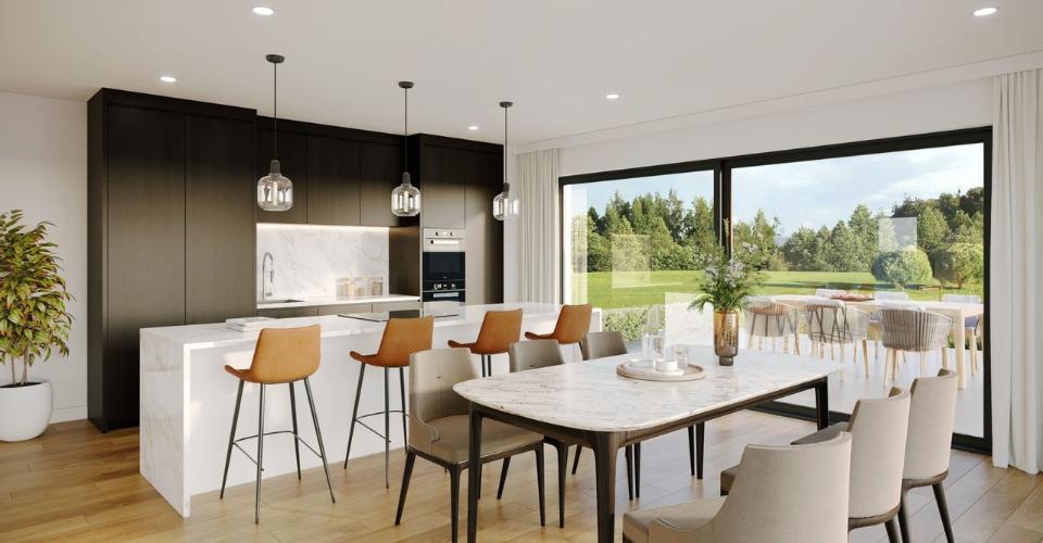 Villa neuve sur plan dans un espace verdoyant
