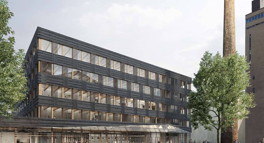 A Fribourg, le projet de développement du quartier d'innovation Blue Factory, avec ses façades en bois brûlé, garde la cheminée historique