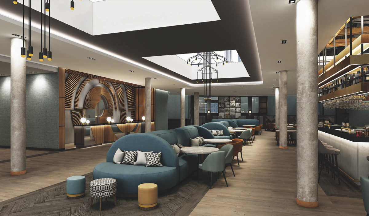 Le rez, au niveau de l'entrée principale, est éclairé par des puits de lumière sous verrière Le rez, au niveau de l'entrée principale, est éclairé par des puits de lumière sous verrière